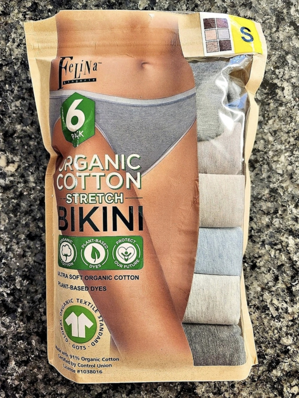 Felina Organic Cotton Stretch Bikini 6-Pack Size Small